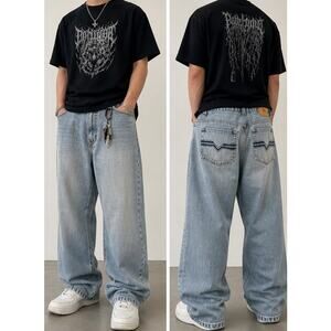 Joker Y2K Baggy Jeans Light Wash Vintage Streetwear Skater, Men's 44x32